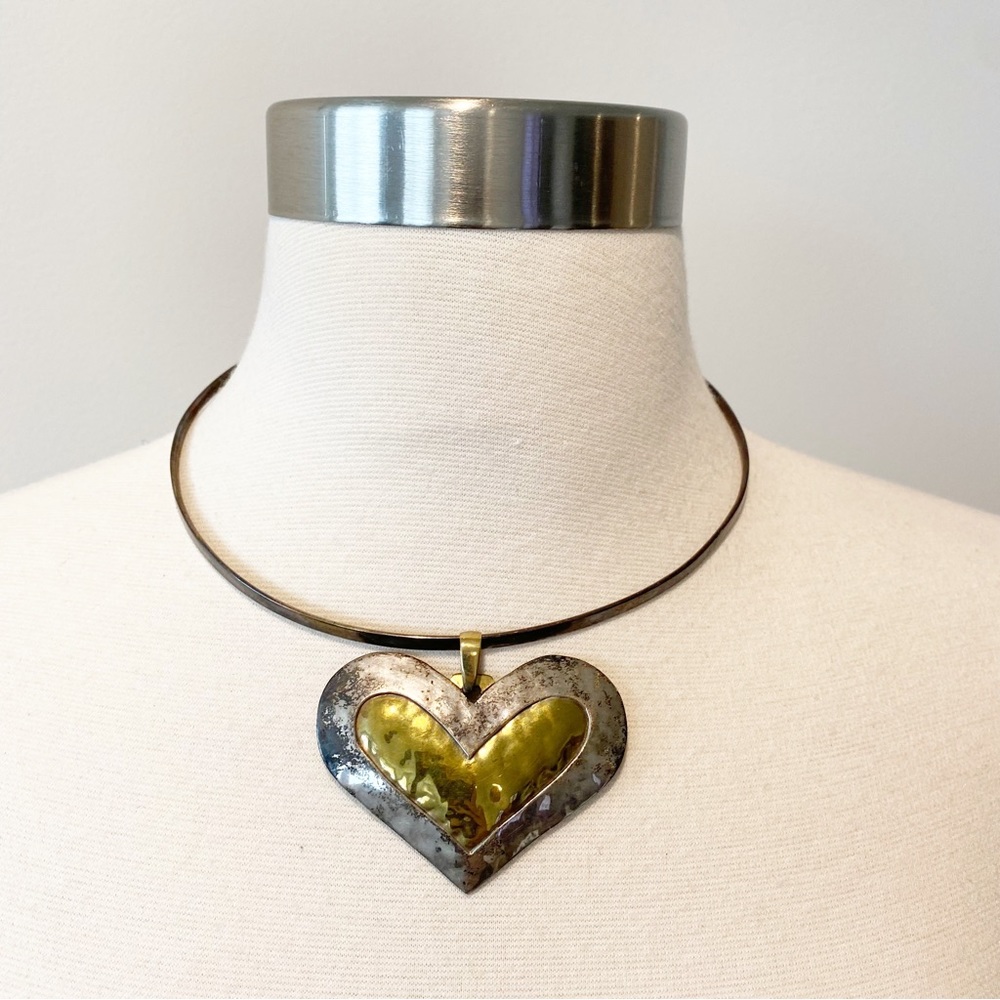 693 Vintage Jeep Collins JBC sterling Silver and Brass Heart Pendant with a Silv